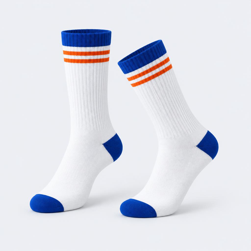 Medias Crew personalizadas en azul, blanco y naranja