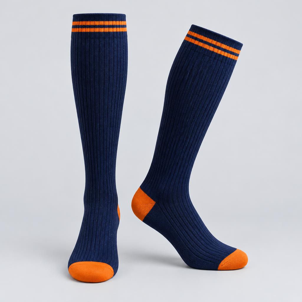 Medias Knee High personalizadas en azul, blanco y naranja