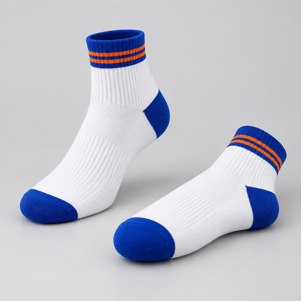 Medias Quarter personalizadas en azul, blanco y naranja